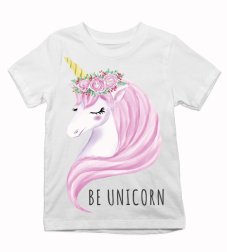 Detské tričko jednorožec ružové kvietky a vlasy
