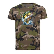 Pánske maskáčové tričko Ryba , zelený maskáč