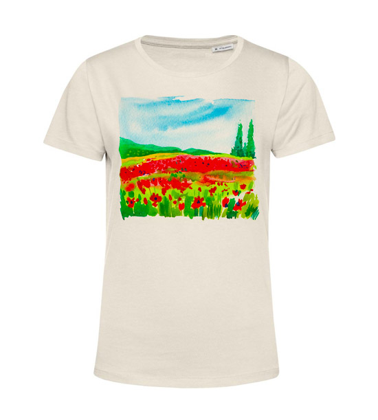 Dámske BIO tričko Krajinomaľba červený mak