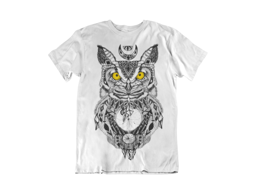 Pánske tričko Sova aztécke vzory biele