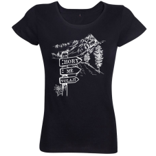 Dámské tričko Hory mě volají cedulka u cesty černé