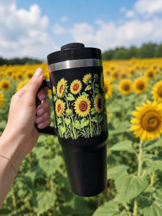 Termohrnek Slunečnice, 900 ml, černá