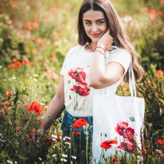 Bavlněná taška Červený mák květ bílá