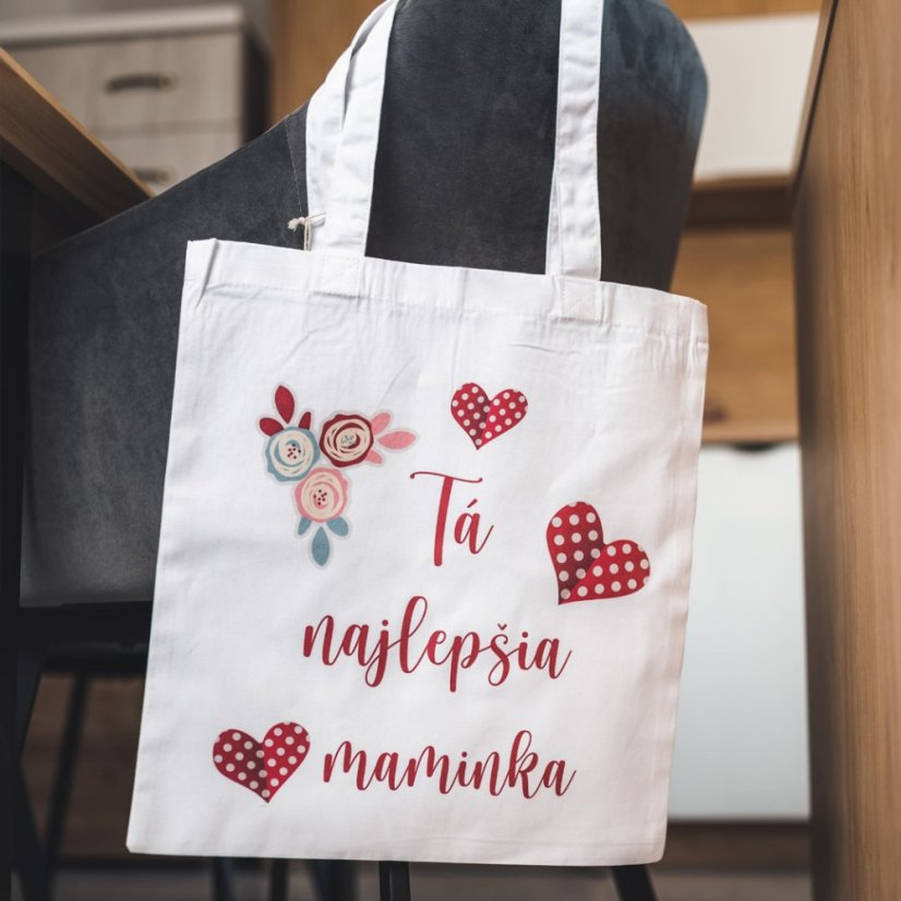 BIO bavlnená taška najlepšia maminka bodkované srdiečka