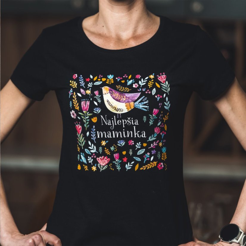 Dámske Bio tričko najlepšia maminka vtáčik čierne