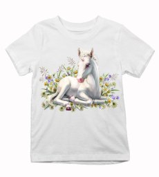 Detské tričko  jednorožec ležiaci na kvietkoch