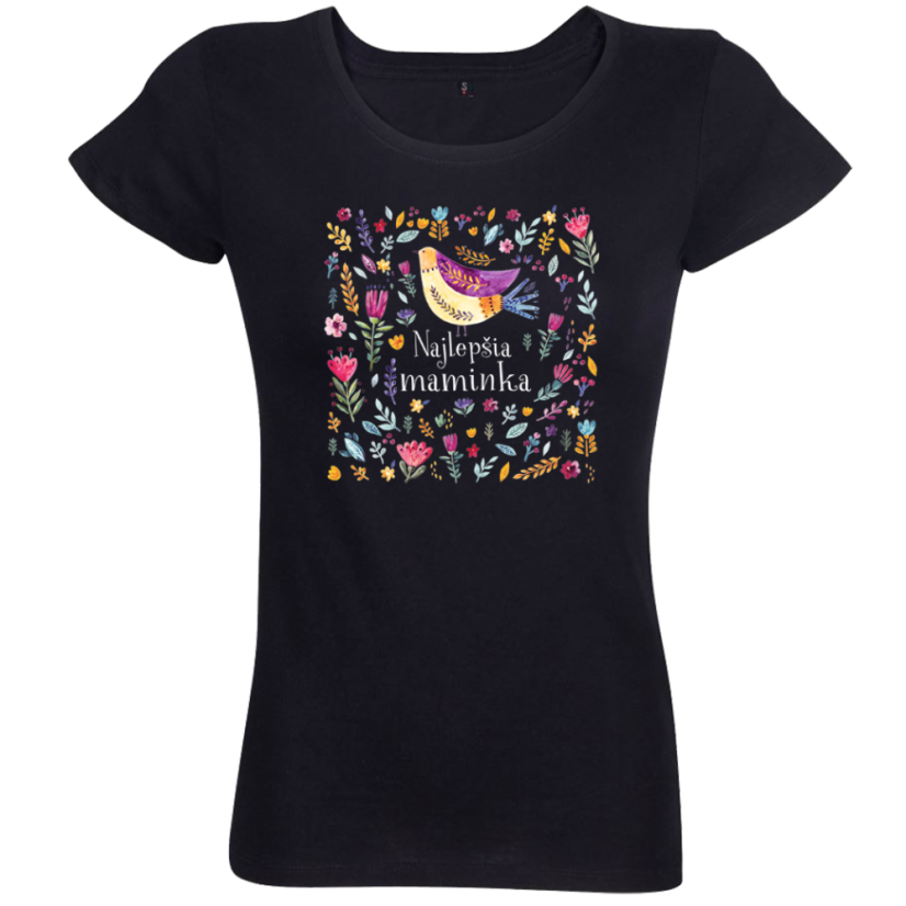Dámske Bio tričko najlepšia maminka vtáčik čierne