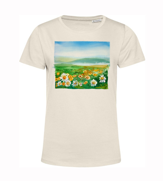 Dámske BIO tričko Krajinomaľba pole margarétiek