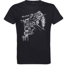 Pánské tričko Hory mě volají cedulka u cesty černé
