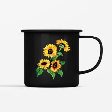 Smaltovaný hrnček, Slnečnica, čierny, 350ml