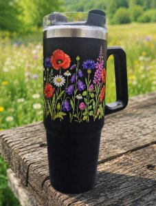 Termohrnek Květový ráj, 900 ml, černá