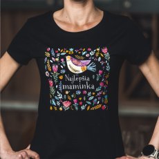 Dámske Bio tričko najlepšia maminka vtáčik čierne