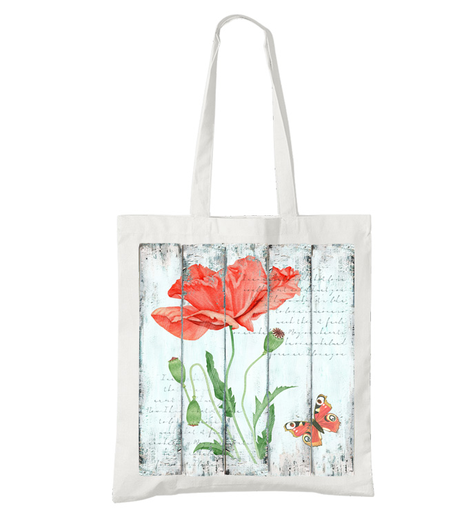 Bavlněná taška Červený mák a motýl