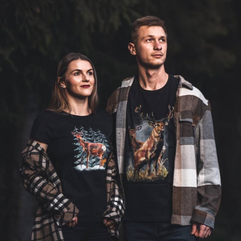 Dámské  tričko Pozorující laň černé