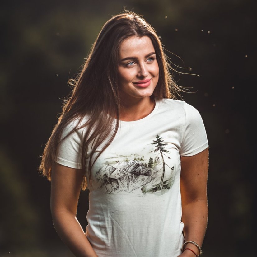 Dámske  tričko zelený strom - Veľkosť: XS, Farby: Natural