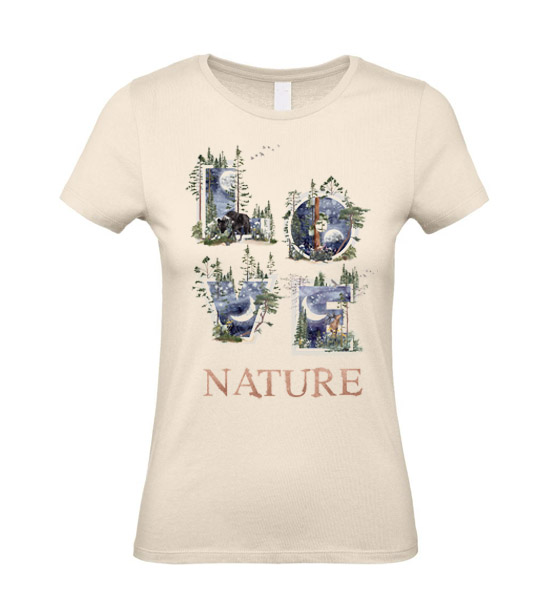 Dámske tričko Love nature noc - Veľkosť: XS, Farby: Natural