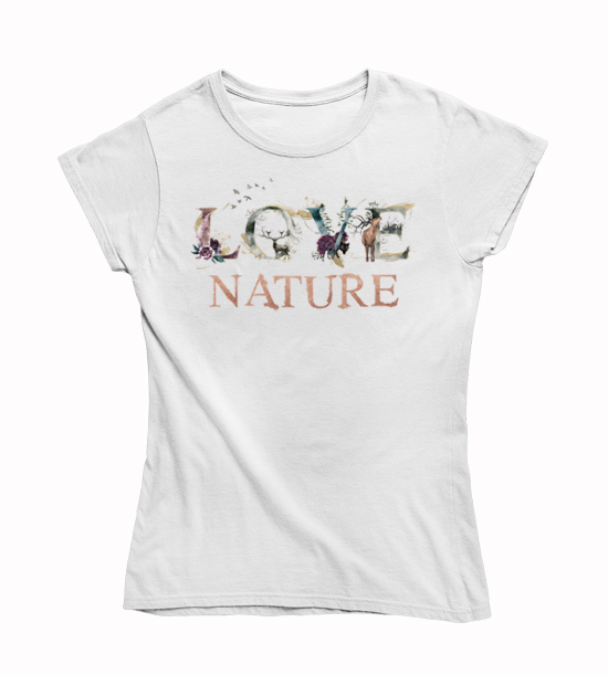 Dámske BIO tričko Love nature písmo - Veľkosť: XS, Farby: Biela Dámske BIO tričko Love nature písmo - Veľkosť: XS, Farby: Biela