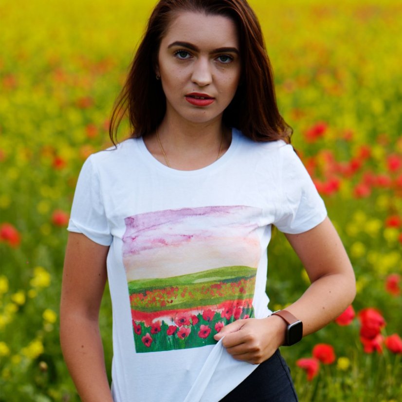 Dámské  tričko Krajinomalba Pole červeného máku