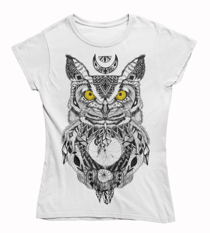 Dámske tričko Sova aztécke vzory biele