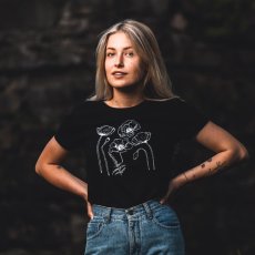 Dámske Bio tričko červený mak skica čierne