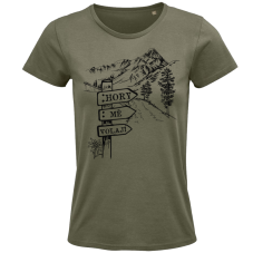 Dámské tričko Hory mě volají cedulka u cesty