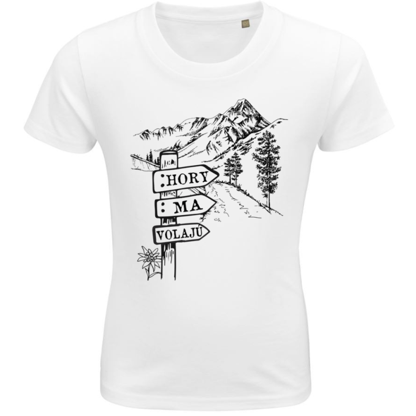 Detské tričko hory ma volajú ceduľka pri ceste