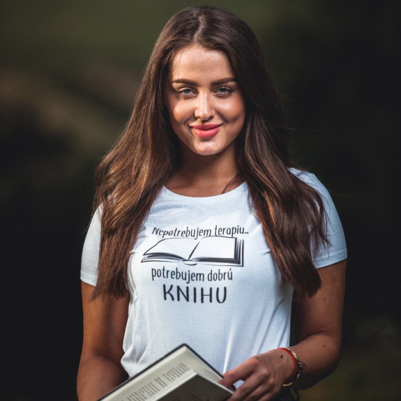 Dámske tričko potrebujem dobrú knihu - Veľkosť: XS, Farby: Biela