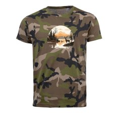 Pánske maskáčové tričko - Jeleň pri jazere, zelený maskáč