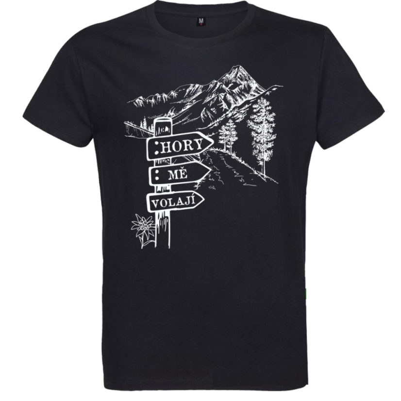 Pánské tričko Hory mě volají cedulka u cesty černé
