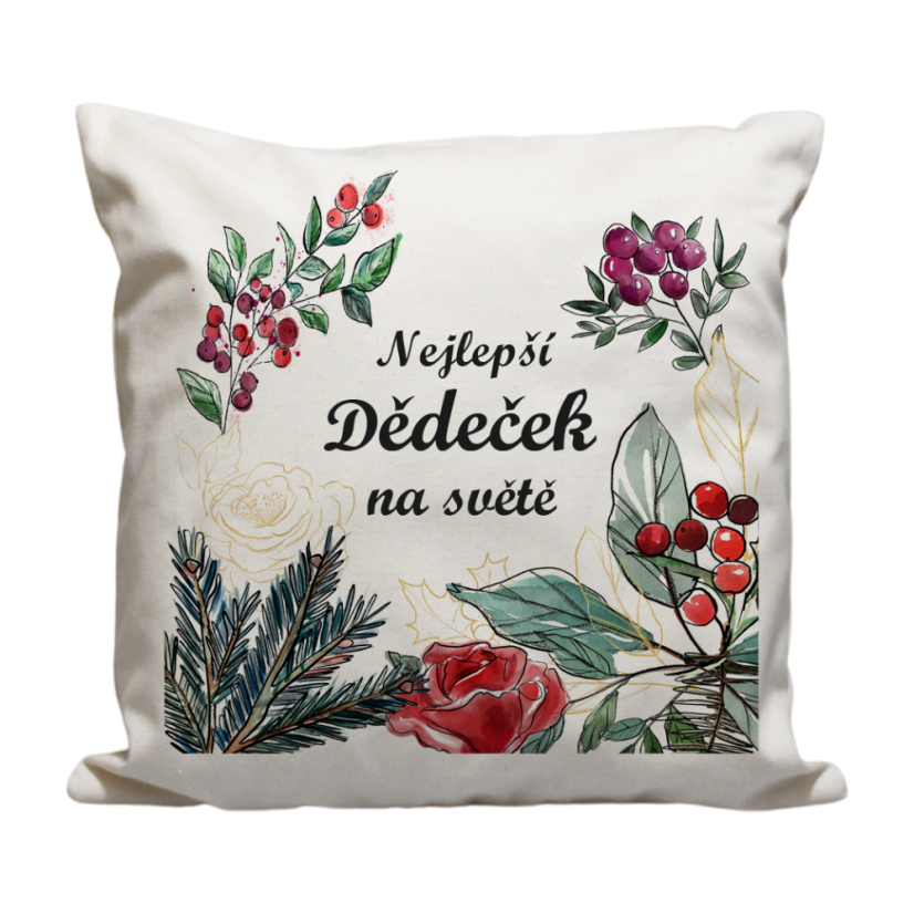 Polštář Nejlepší dědeček chvojí a kvítky