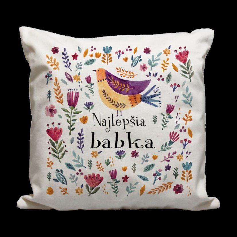 Vankúš Najlepšia babka vtáčik a kvietky