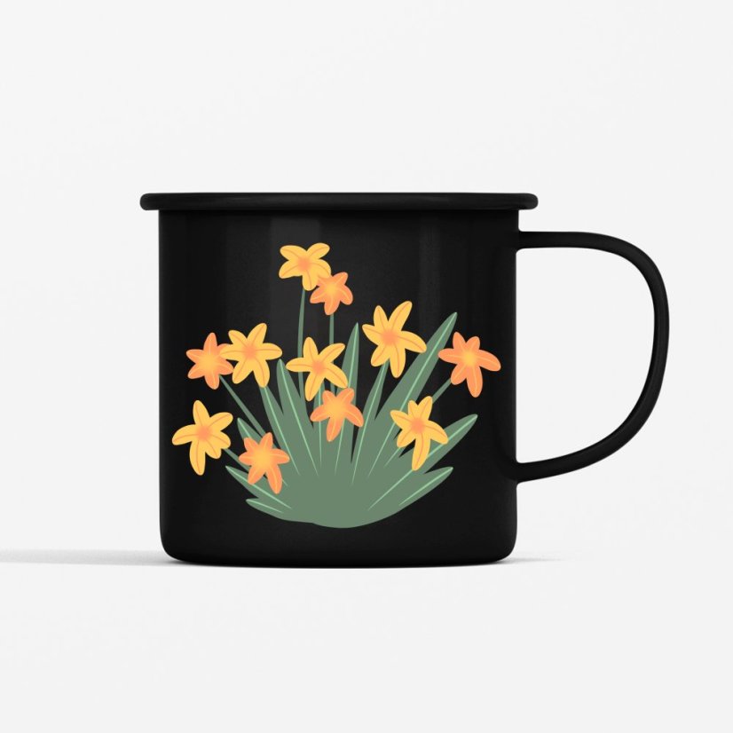 Smaltovaný hrnček Žlté kvety, 350ml