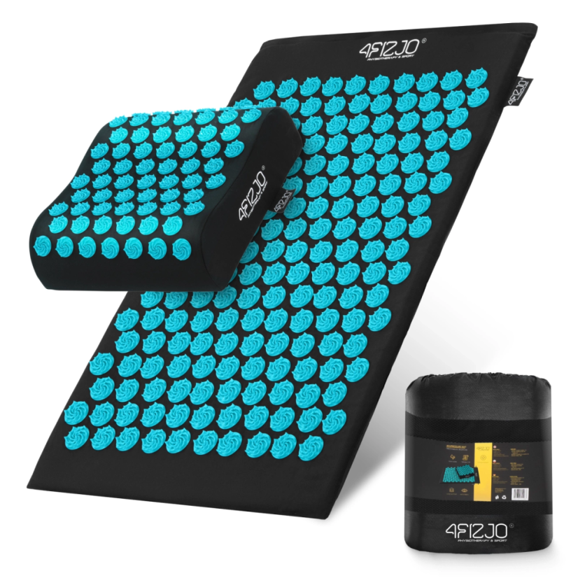 Akupresúrna podložka s vankúšom 68×42, čierno-modrá