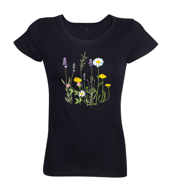 Dámske tričko Púpava v prírode, čierne