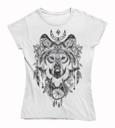 Dámske tričko Vlk aztécke vzory biele