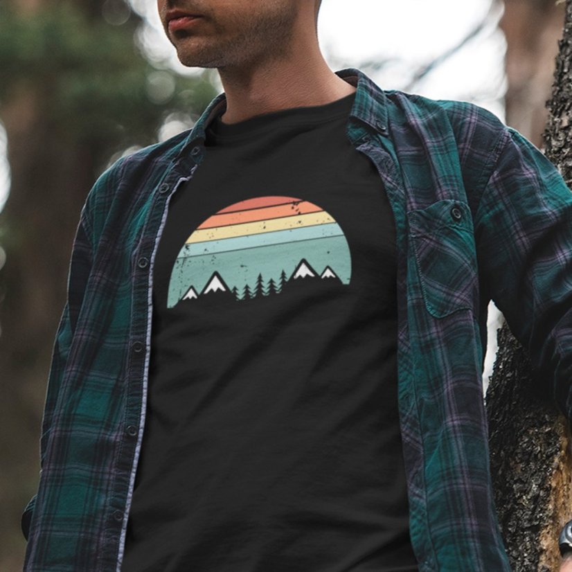 Pánske tričko Retro hory a stromy farebné