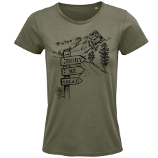 Dámské tričko Hory mě volají cedulka u cesty