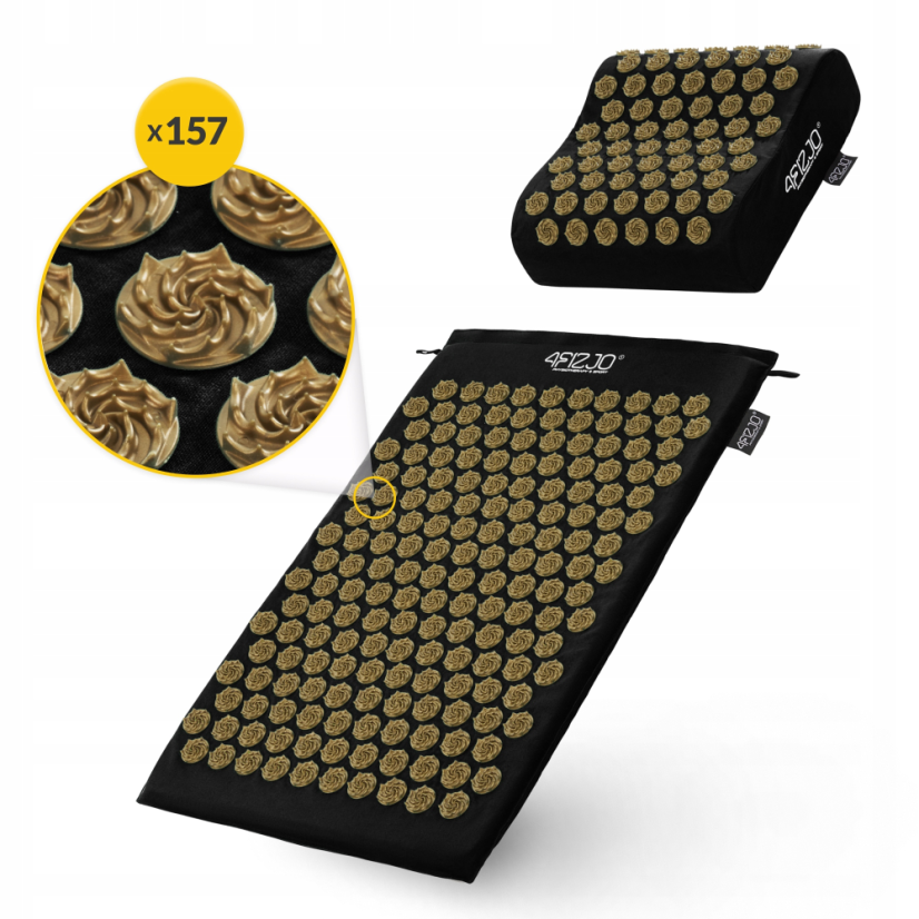 Akupresúrna podložka s vankúšom 68×42, čierno-zlatá