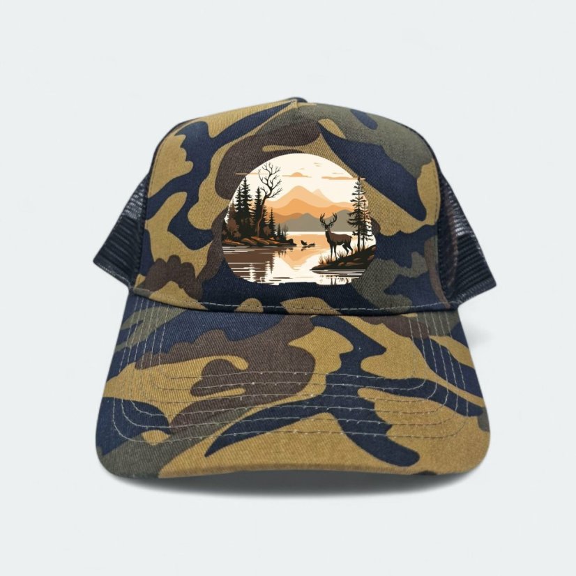 Šiltovka Maskáč,  jeleň pri jazere, zelený maskáč