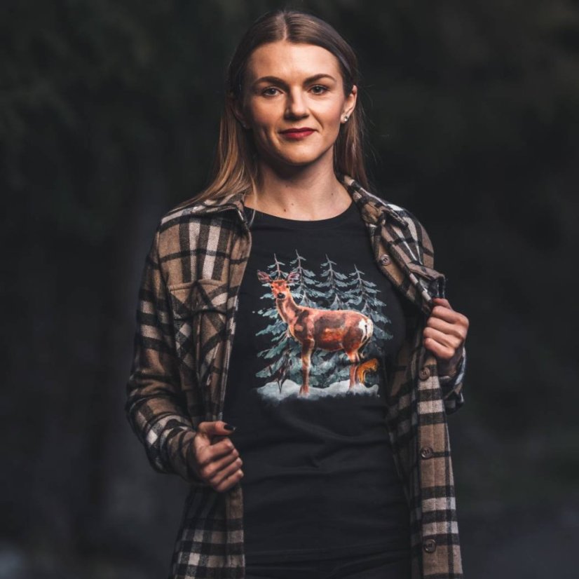 Dámske Bio tričko Pozorujúca laň čierne