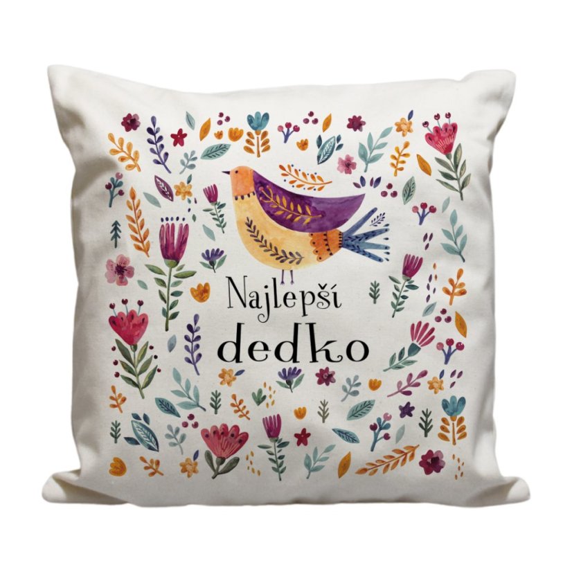 Vankúš Najlepší dedko vtáčik a kvietky