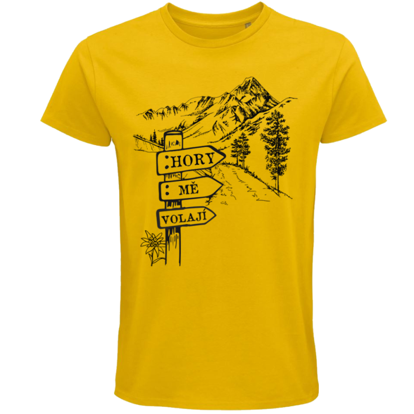 Pánské tričko Hory mě volají cedulka u cesty