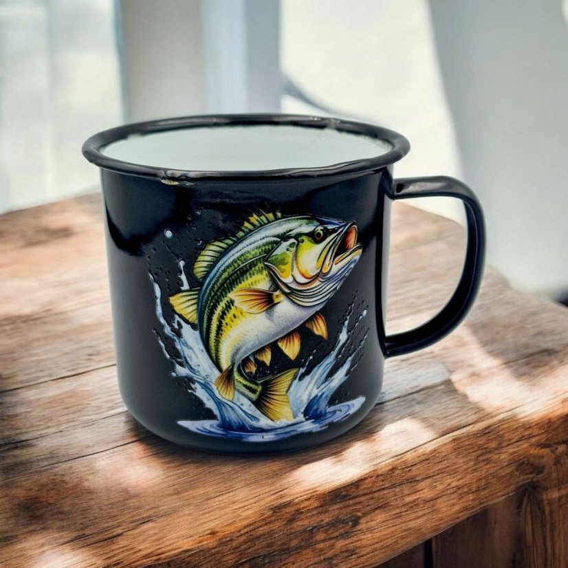 Smaltovaný hrnček  Ryba , čierny 350ml