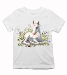 Detské tričko  jednorožec ležiaci na kvietkoch