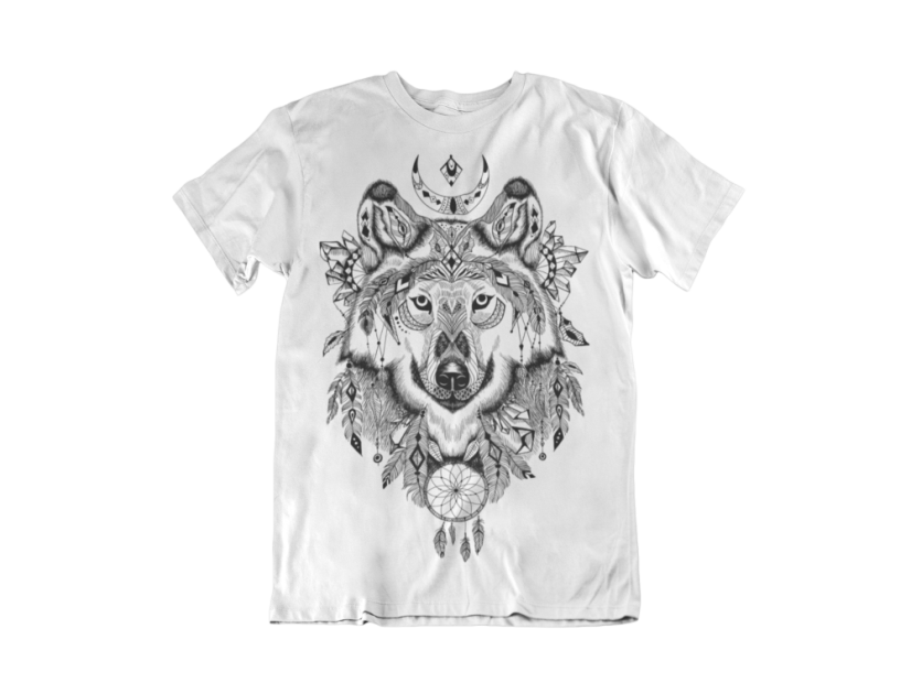 Pánske tričko Vlk aztécke vzory biele