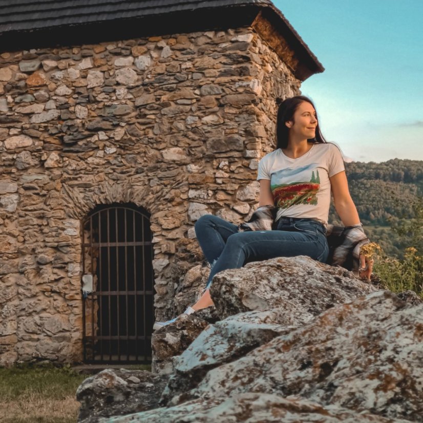 Dámske BIO tričko Krajinomaľba červený mak