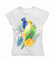 Dámske tričko farebné papagáje