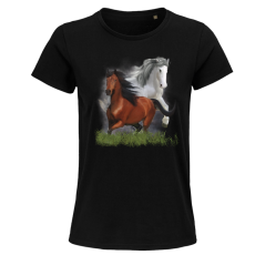 Dámske Bio tričko bežiace kone čierne