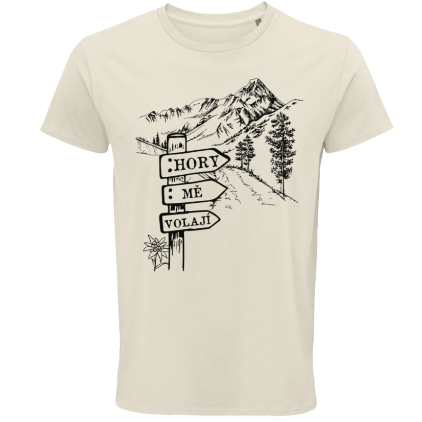 Pánské tričko Hory mě volají cedulka u cesty