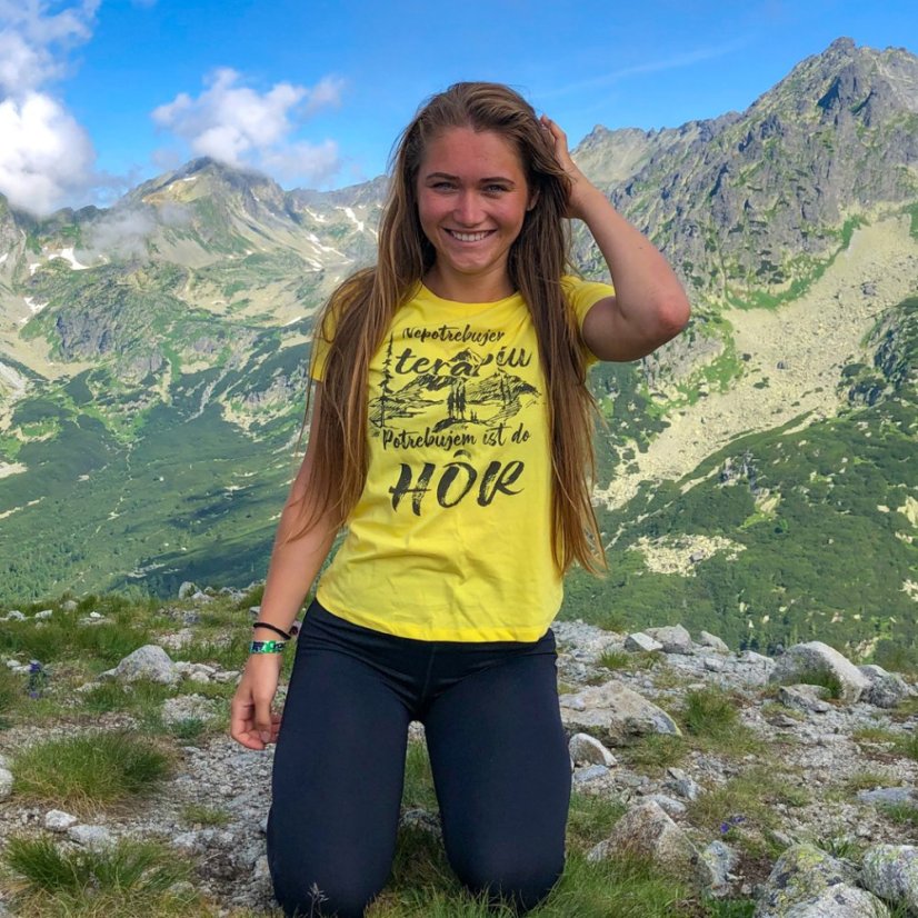 Dámske BIO  tričko potrebujem isť do hôr - Veľkosť: XS, Farby: Žltá